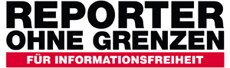 Logo © Reporter ohne Grenzen (ROG) Schriftlogo schwarzer Schrift auf weissem Grund: REPORTER - OHNE GRENZEN; darunter weiße Schrift auf rotem Grund: FÜR INFORMATIONSFREIHEIT