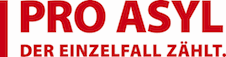 Logo © PRO ASYL Schriftlogo in ROT: PRO ASLY - DER EINZELFALL ZÄHLT.